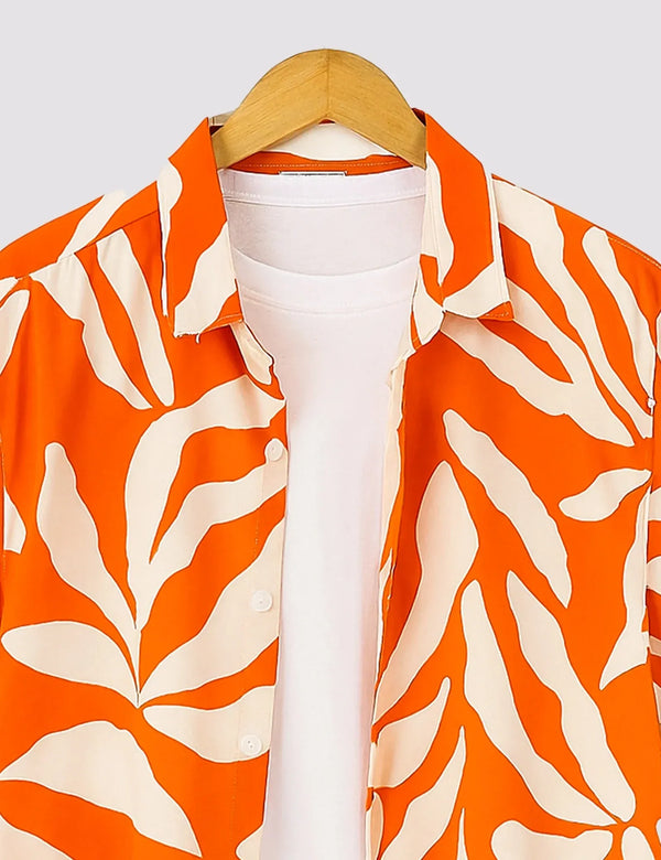 Trezzo Tropical Leaf Print Casual Half Sleeve Shirt
