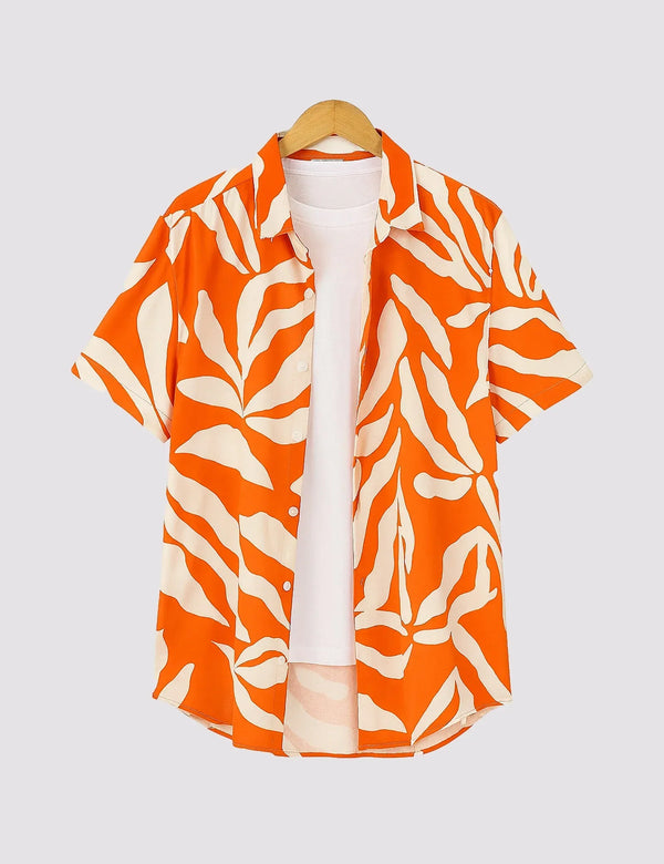 Trezzo Tropical Leaf Print Casual Half Sleeve Shirt